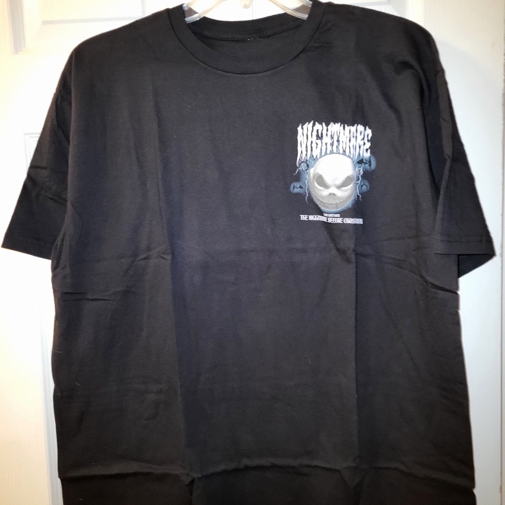 Disney Tim Burton Nightmare Skull Graphic Tee - Black with Silver/Gray Print